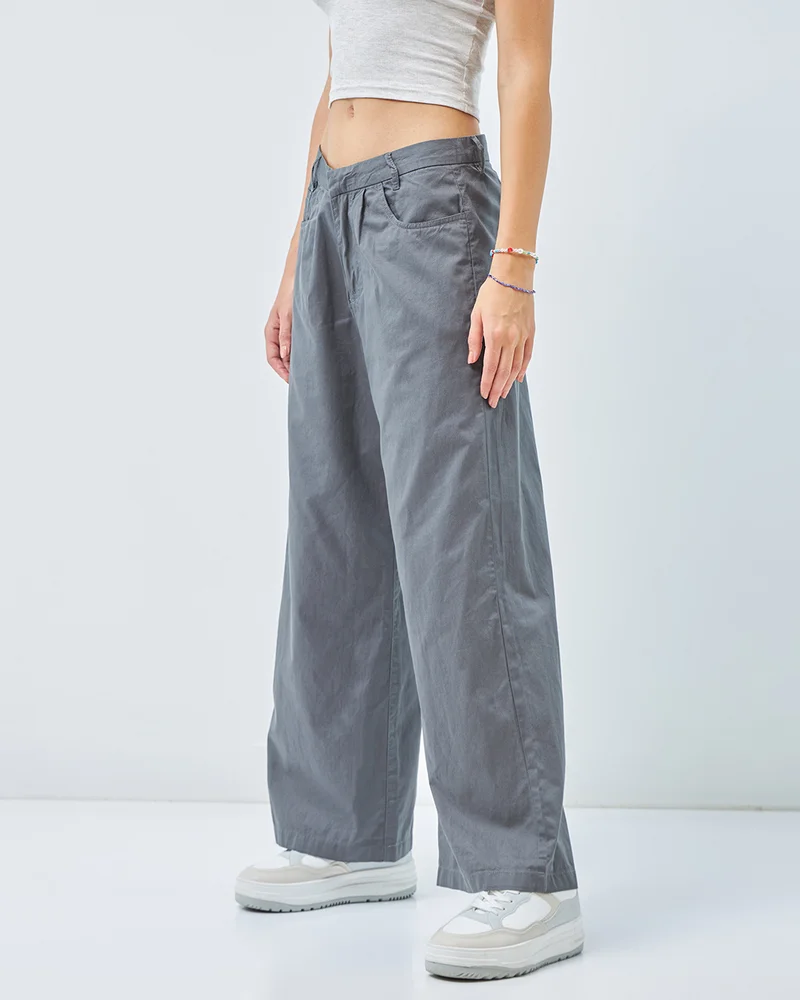 bewakoof Women's Grey Baggy Super Loose Fit Wide Leg Pants